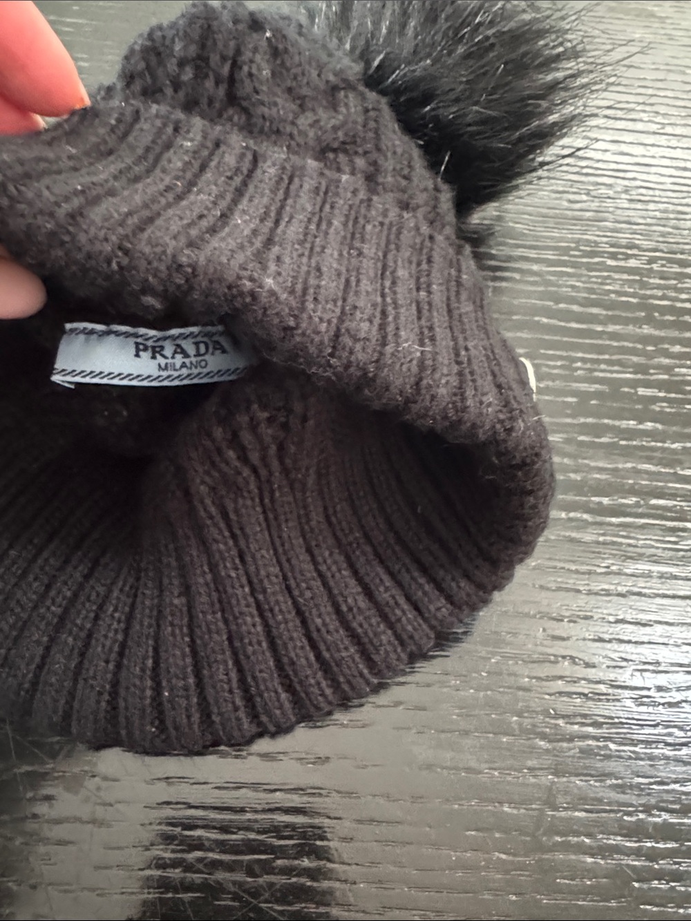Black Cable-Knit Pom Pom Hat - Picture 2 of 3